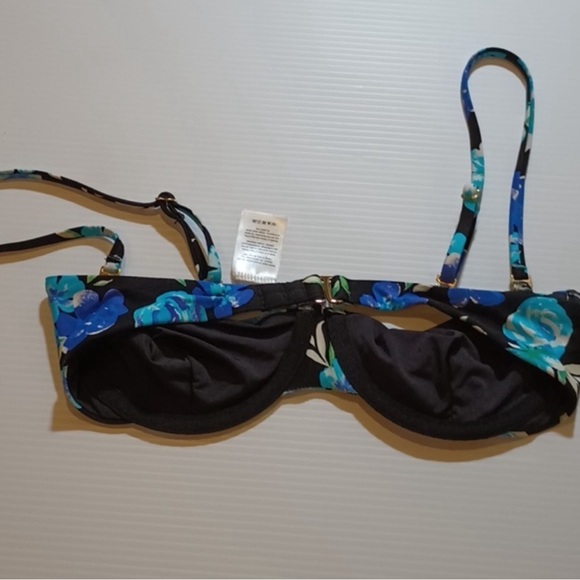 WEWOREWHAT Blue Black Floral 3 Piece Retro Fit Sarong Bikini Set A20 - Picture 13 of 15